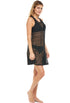 Model in the black open-knit Flared Tank Dress cover-up, side view