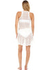 Model in the white open-knit Flared Tank Dress cover-up, back view