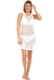 Model in the white open-knit Flared Tank Dress cover-up, front view