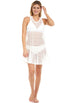 Model in the white open-knit Flared Tank Dress cover-up, front view