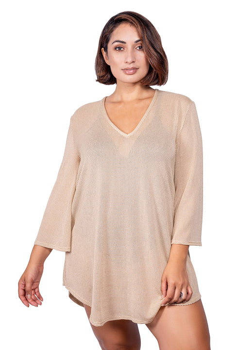 V-NECK BELL SLEEVE TUNIC - GOFRET - PLUS SIZE