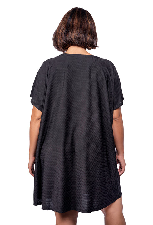 BUTTON FRONT DRESS WITH POCKETS - WAFFLE - PLUS SIZE