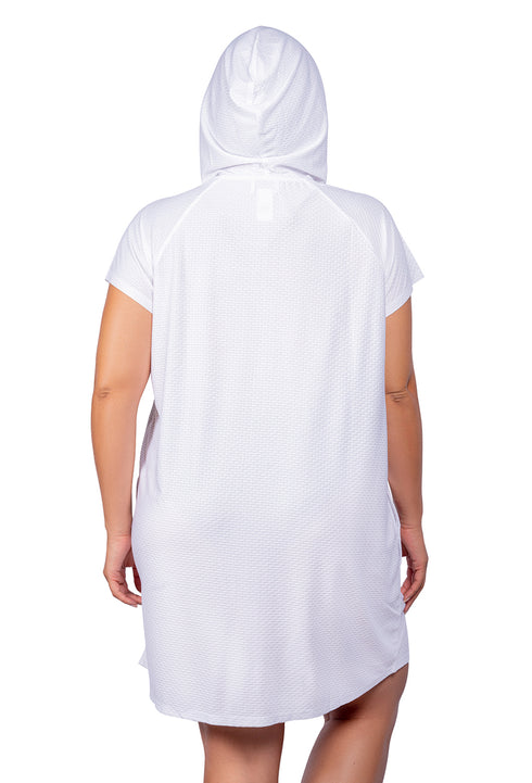 ZIP-UP FRONT HOODIE WITH RAGLAN SLEEVE DRESS - WAFFLE - PLUS SIZE