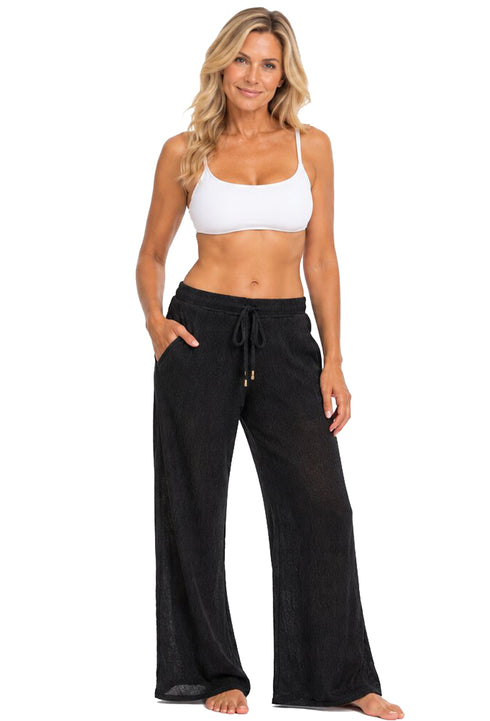 DRAWSTRING PULL ON BEACHWEAR PANT WITH POCKETS - PUCKERY