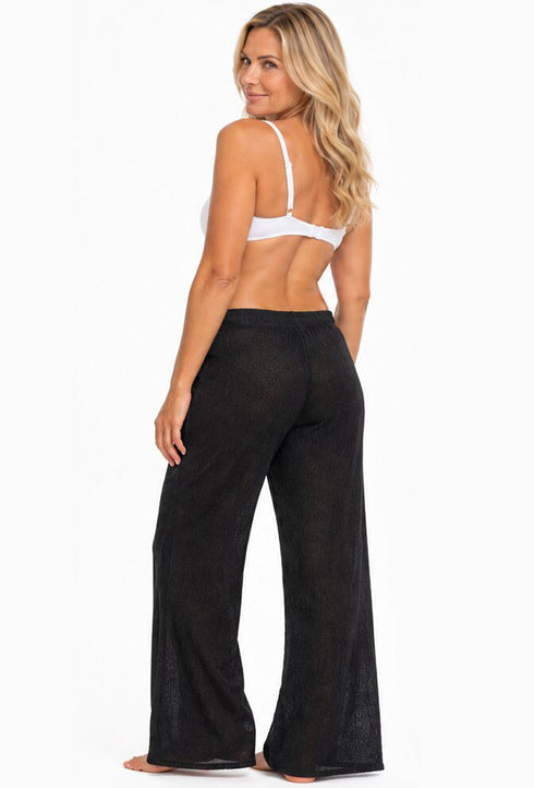 DRAWSTRING PULL ON BEACHWEAR PANT WITH POCKETS - PUCKERY