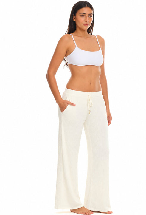 DRAWSTRING PULL ON BEACHWEAR PANT WITH POCKETS - PUCKERY