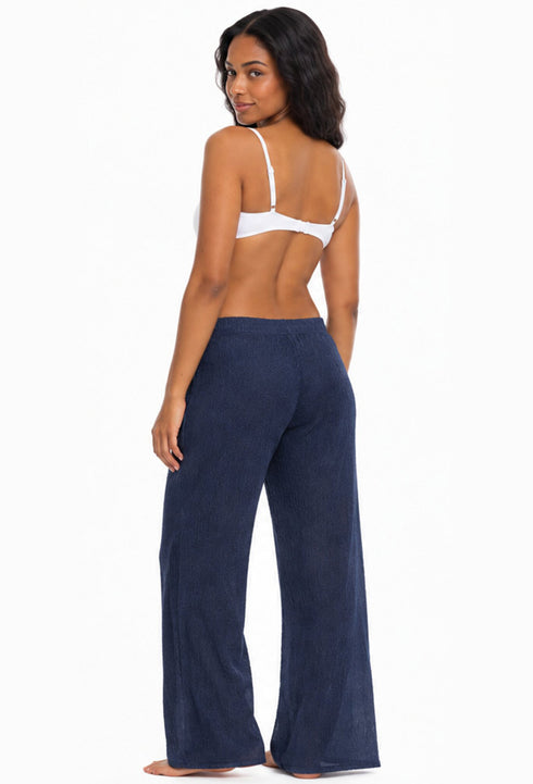 DRAWSTRING PULL ON BEACHWEAR PANT WITH POCKETS - PUCKERY