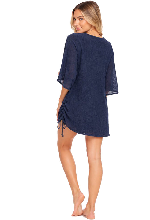 V NECK BEACH COVER UP TUNIC WITH TIE SIDE - PUCKERY