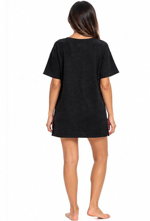 V NECK BEACH COVER UP SHORT SLEEVE TUNIC WITH POCKETS - PUCKERY