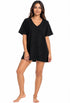 V NECK BEACH COVER UP SHORT SLEEVE TUNIC WITH POCKETS - PUCKERY