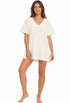 V NECK BEACH COVER UP SHORT SLEEVE TUNIC WITH POCKETS - PUCKERY