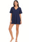 V NECK BEACH COVER UP SHORT SLEEVE TUNIC WITH POCKETS - PUCKERY