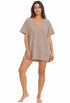 V NECK BEACH COVER UP SHORT SLEEVE TUNIC WITH POCKETS - PUCKERY