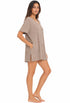 V NECK BEACH COVER UP SHORT SLEEVE TUNIC WITH POCKETS - PUCKERY