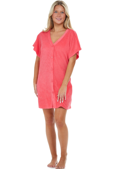 BUTTON FRONT TUNIC W/ SEAM POCKETS - TERRY