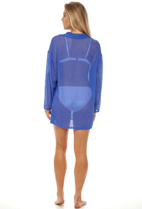 POLO COLLAR TUNIC WITH LONG BELL SLEEVE - CHEVRON