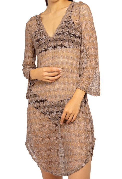 V-NECK BELL SLEEVE TUNIC - CORALINE