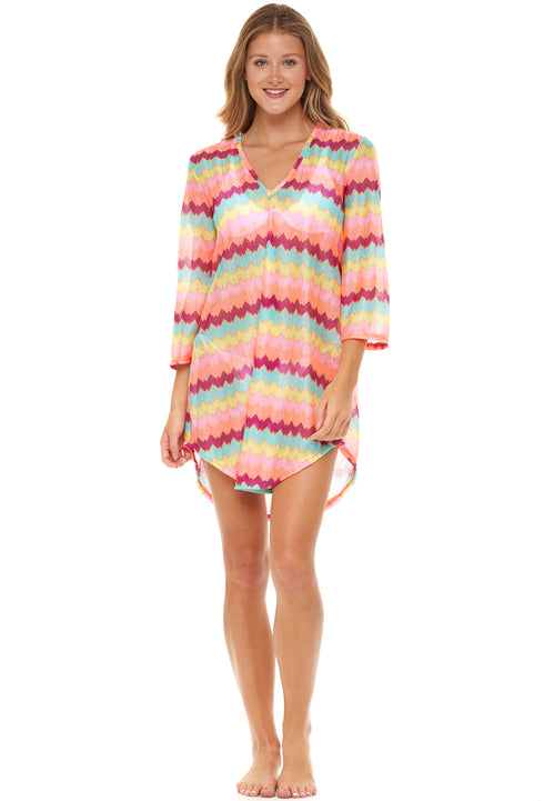 V-NECK BELL SLEEVE TUNIC - FIRE