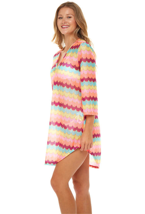 V-NECK BELL SLEEVE TUNIC - FIRE