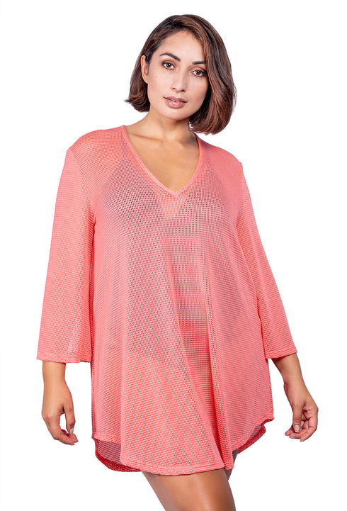 V-NECK BELL SLEEVE TUNIC - GOFRET - PLUS SIZE