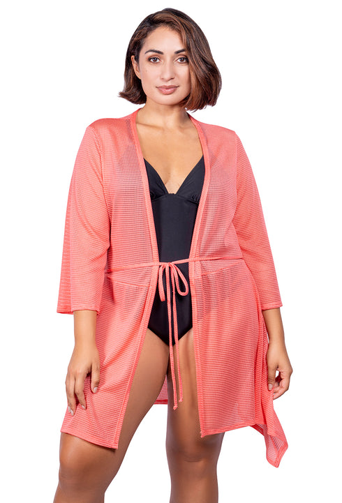 SHORT DUSTER ASYMMETRIC SKIRT WITH TIE BELT - GOFRET