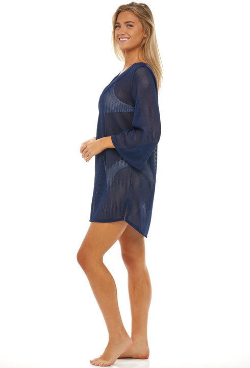 V-NECK PLACKET BELL SLEEVE TUNIC - GOFRET