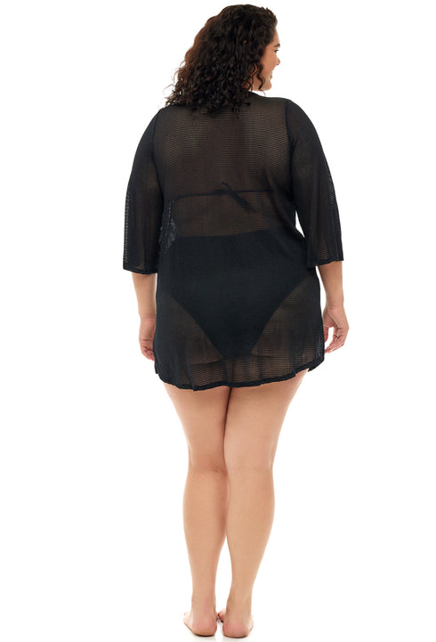 V-NECK PLACKET BELL SLEEVE TUNIC - GOFRET - PLUS SIZE