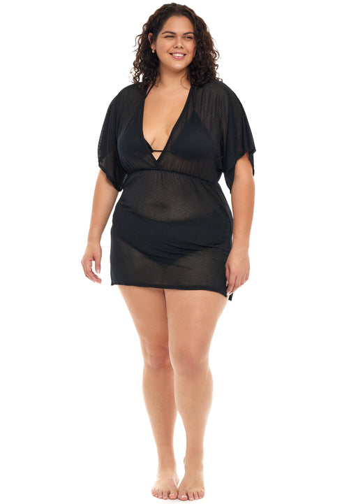 V-NECK SHORT SLEEVE TUNIC - GOFRET - PLUS SIZE