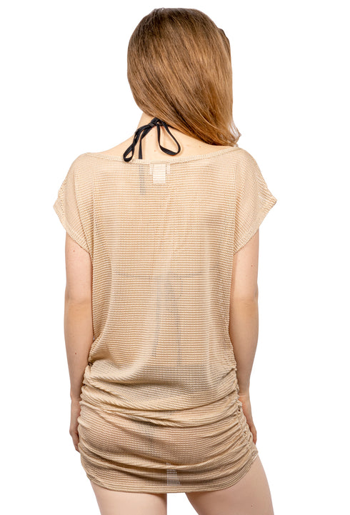 BOATNECK DRESS WITH SIDE SHIRRING - GOFRET