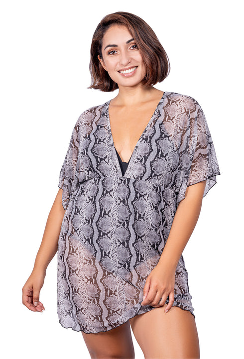 V NECK DOLMAN SLEEVES TUNIC SKIN PRINT - MOREMI