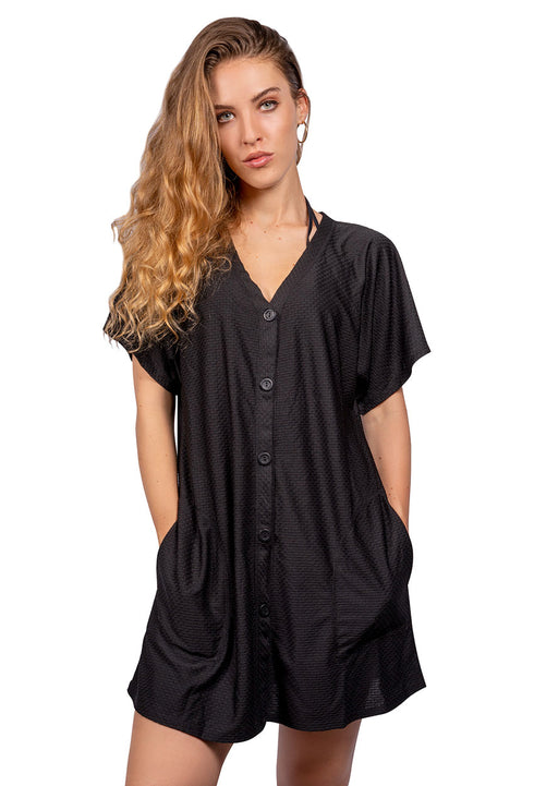 BUTTON FRONT DRESS WITH POCKETS