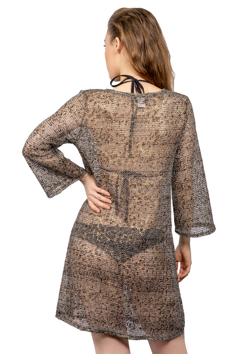 LONG SLEEVE SPLIT NECK TUNIC - SHALE FOIL