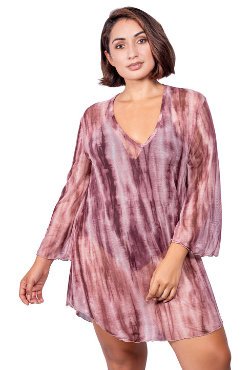 V-NECK BELL SLEEVE TUNIC - TIE DYE