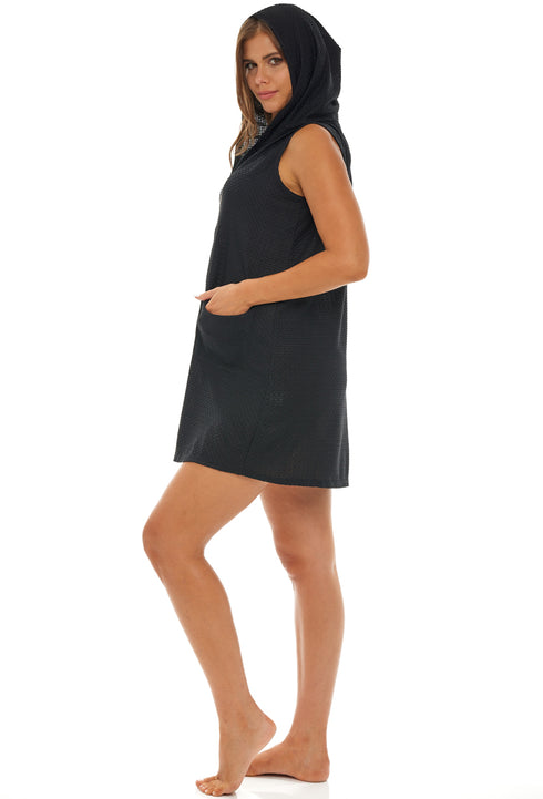 ZIP-UP FRONT HOODIE WITH PATCH POCKETS - WAFFLE - PLUS SIZE