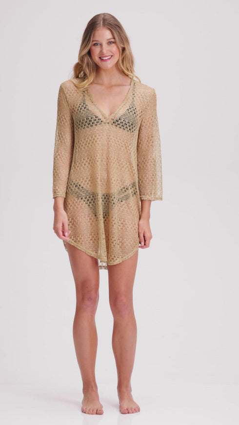 【Alumu】jacquard design 2way tunic tops V-Neck Bell Sleeve Tunic - Elanur - Jordan Taylor Beachwear